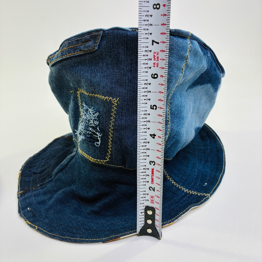Custom Upcycled Levi's Denim Patchwork Bucket Hat Star Print Western Lined - Picture 9 of 11